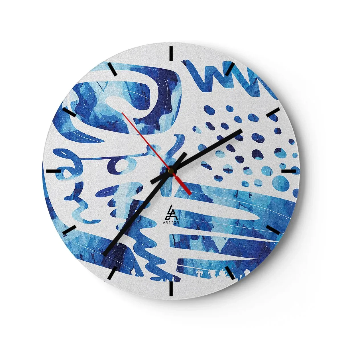 Horloge murale - Pendule murale - Motifs bleus abstraits sur fond blanc - 30x30cm - Retour aux racines - Décoration murale moderne pour le salon, la cuisine et la chambre ARTTOR
