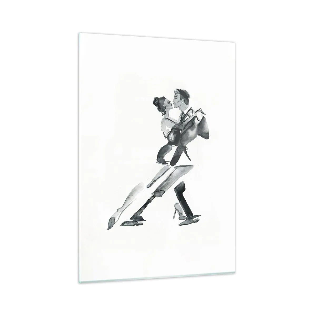 Impression sur verre - Image sur verre - Un couple dansant le tango à l'aquarelle noir et blanc - 50x70cm - En un battement - Décoration murale moderne pour le salon et la chambre ARTTOR