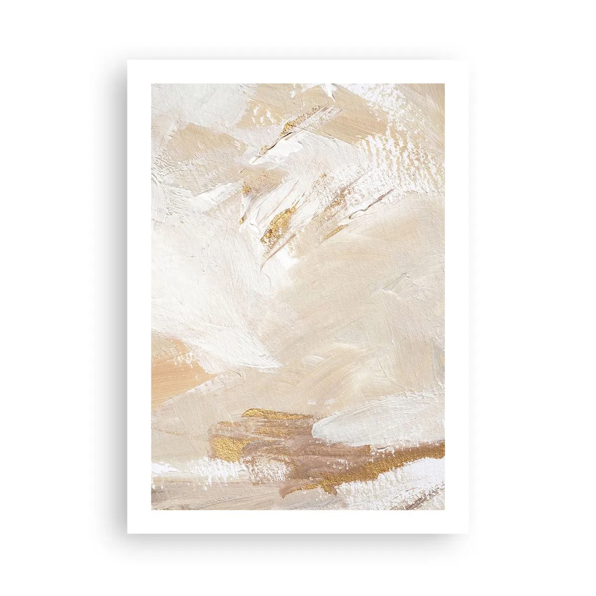 Affiche - Poster - Coups de pinceau abstraits en beige et or - 50x70cm - Composition pastel - Décoration murale moderne pour le salon et la chambre ARTTOR