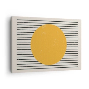 Impression sur toile - Image sur toile - Un cercle jaune sur un fond de lignes horizontales noires et blanches - 70x50cm - Le pouvoir de la simplicité - Décoration murale moderne pour le salon et la chambre ARTTOR