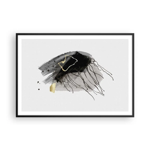 Affiche dans un cadre noir - Poster - Une composition abstraite avec des accents de noir et d'or. - 100x70cm - En noir et en or - Décoration murale moderne pour le salon et la chambre ARTTOR