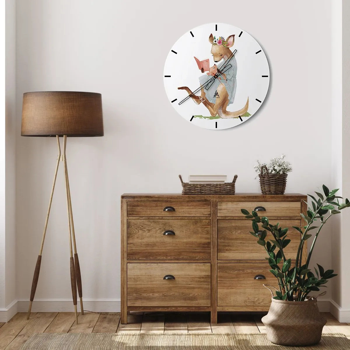Horloge murale - Pendule murale - Une mère kangourou lisant un livre avec son bébé sur ses genoux - 30x30cm - Lis-moi maman - Décoration murale moderne pour le salon, la cuisine et la chambre ARTTOR