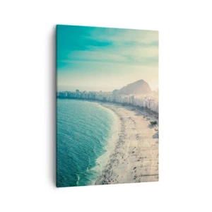 Impression sur toile - Image sur toile - Panorama de la plage de Copacabana avec les montagnes en arrière-plan à Rio de Janeiro - 50x70cm - Vacances éternelles à Rio - Décoration murale moderne pour le salon et la chambre ARTTOR