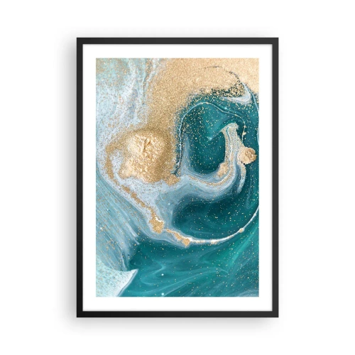 Affiche dans un cadre noir - Poster - Motif abstrait or et turquoise aux formes fluides - 50x70cm - Tourbillon d'or et de turquoise - Décoration murale moderne pour le salon et la chambre ARTTOR