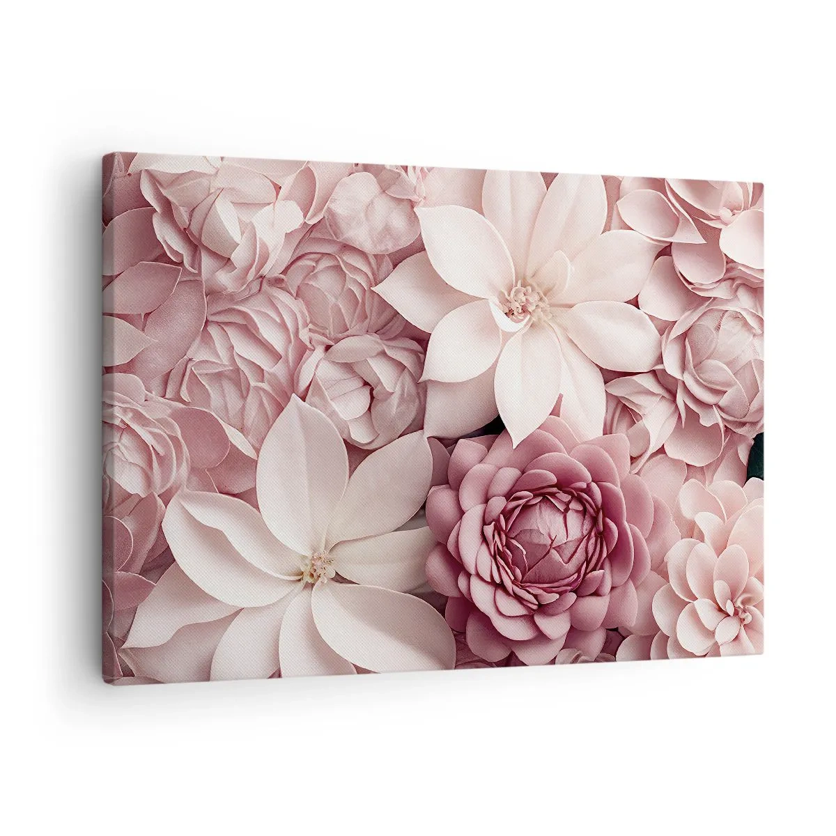 Impression sur toile - Image sur toile - Des fleurs aux tons roses et blancs dans une approche artistique - 70x50cm - Dans les pétales roses - Décoration murale moderne pour le salon et la chambre ARTTOR