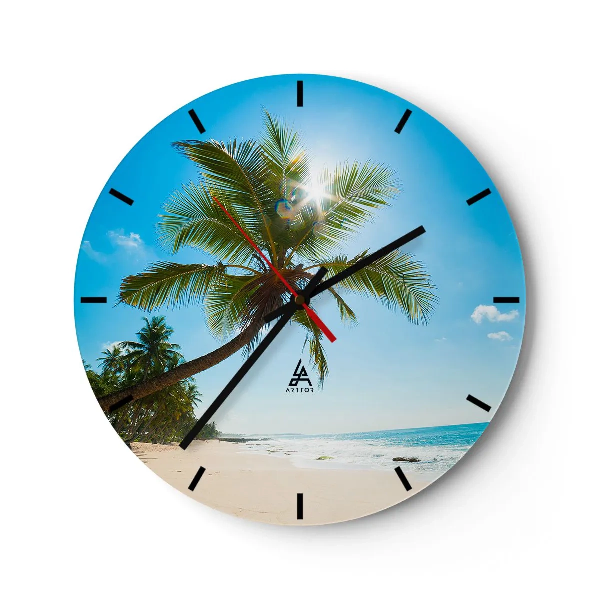 Horloge murale - Pendule murale - Plage tropicale avec des palmiers et un ciel bleu éclairé par le soleil - 30x30cm - Ne rien montrer à personne - Décoration murale moderne pour le salon, la cuisine et la chambre ARTTOR