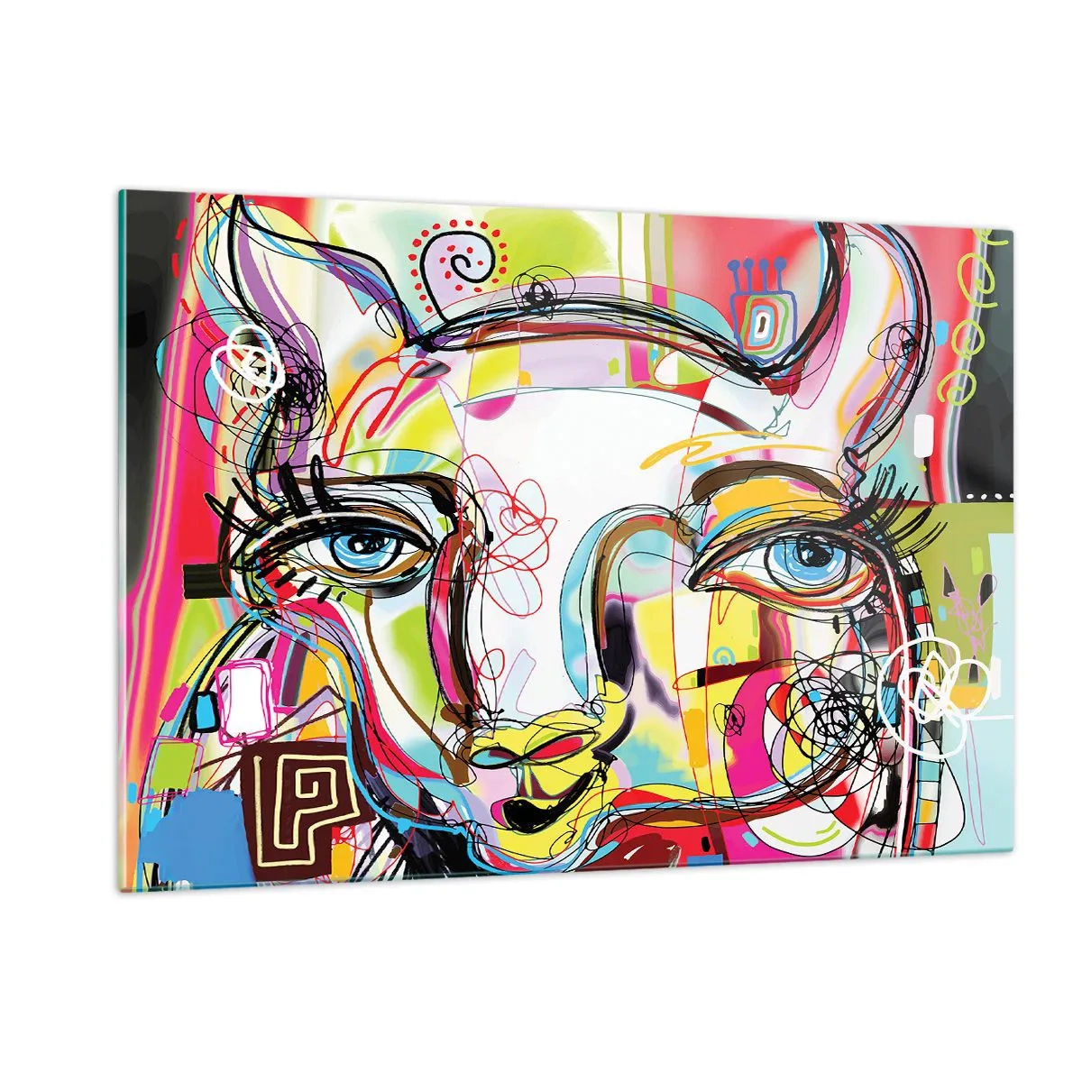 Impression sur verre - Image sur verre - Image abstraite du visage d'un chat dans une expression artistique colorée - 120x80cm - La richesse de l'Art du chat - Décoration murale moderne pour le salon et la chambre ARTTOR