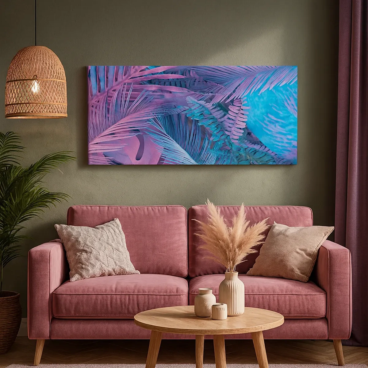 Impression sur toile - Image sur toile - Les tropiques en rose et bleu - 30x30 cm