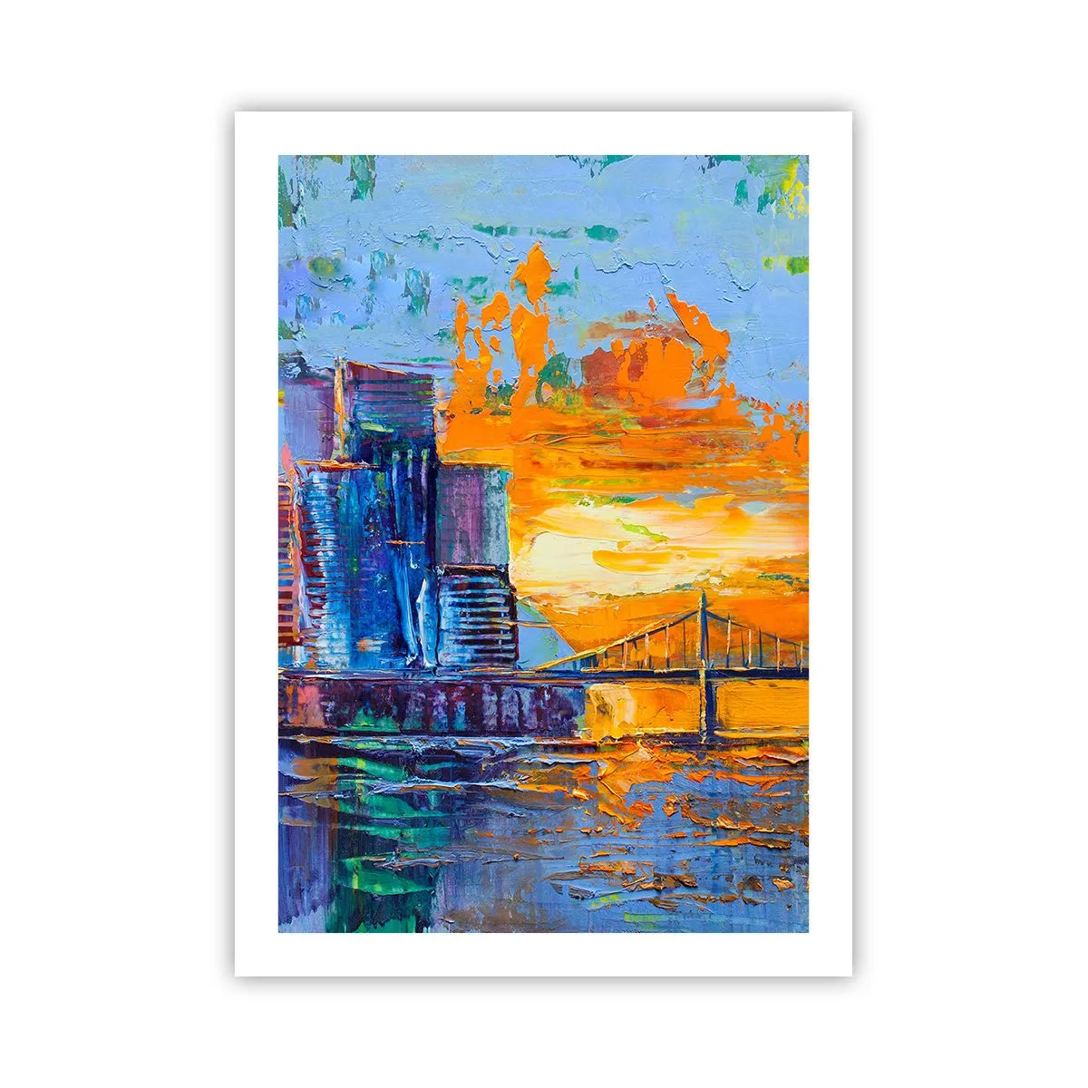 Affiche - Poster - Un pont coloré et la ville à la lueur du soleil couchant - 50x70cm - Culture et nature - Décoration murale moderne pour le salon et la chambre ARTTOR