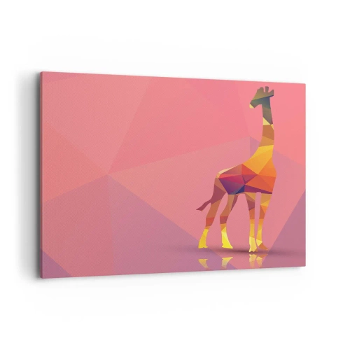 Impression sur toile - Image sur toile - Silhouette de girafe géométrique dans des tons pastel de rose et de jaune - 120x80cm - Les nuances de la savane - Décoration murale moderne pour le salon et la chambre ARTTOR