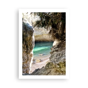 Affiche - Poster - Vue de la plage cachée à travers une crevasse rocheuse - 50x70cm - Baie turquoise - Décoration murale moderne pour le salon et la chambre ARTTOR