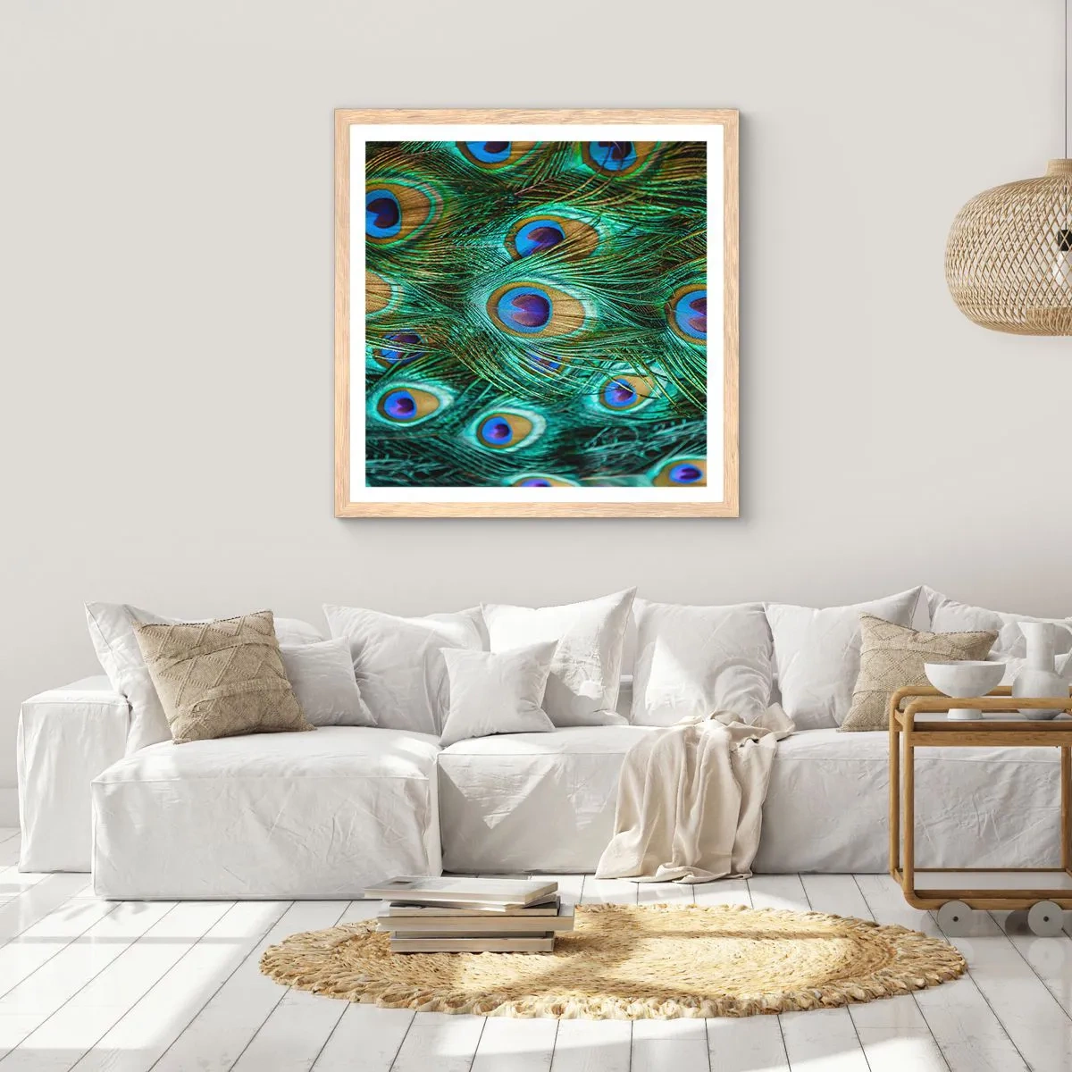 Affiche dans un chêne clair - Poster - Un regard de paon - 60x60 cm