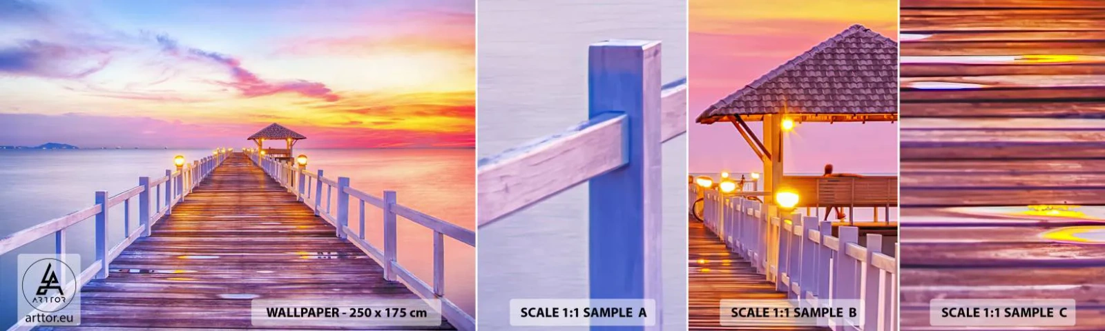 Échantillon De Papier Peint Standard Eco - Le silence lilas-doré du soir - Paysage, Mer, Baie - 100x30 cm