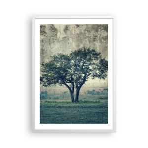 Affiche dans un cadre blanc - Poster - Un pommier sur un champ bleu ? - 50x70 cm