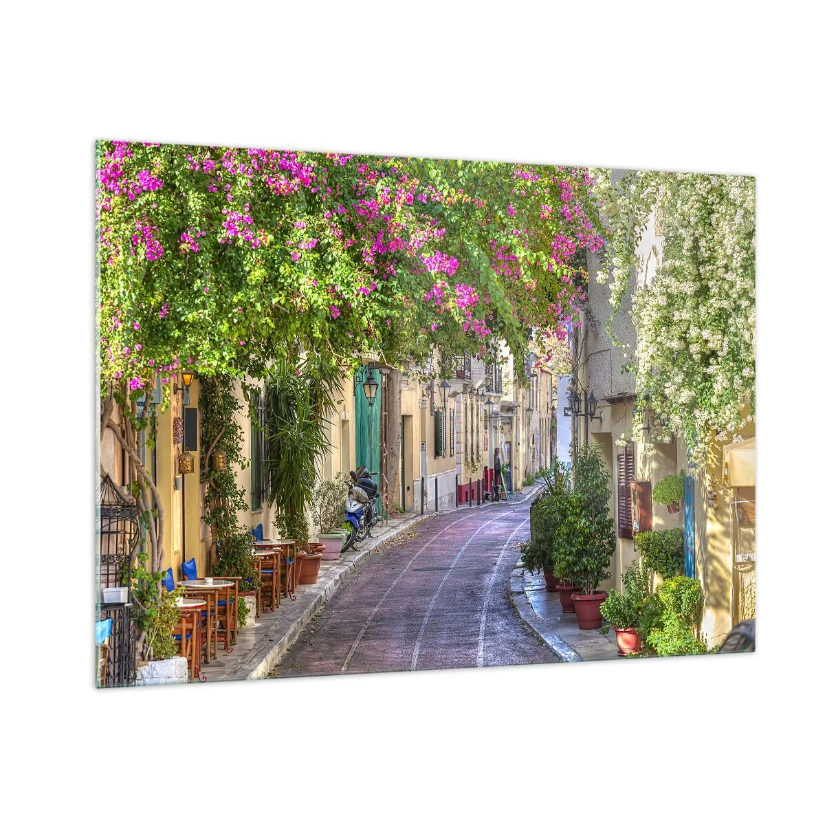 Impression sur verre - Image sur verre - Une charmante rue avec des arbres en fleurs - 100x70cm - Allée fleurie - Décoration murale moderne pour le salon et la chambre ARTTOR