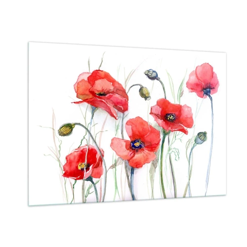 Impression sur verre - Image sur verre - Coquelicots rouges à l'aquarelle sur fond blanc - 100x70cm - Fleurs polonaises - Décoration murale moderne pour le salon et la chambre ARTTOR