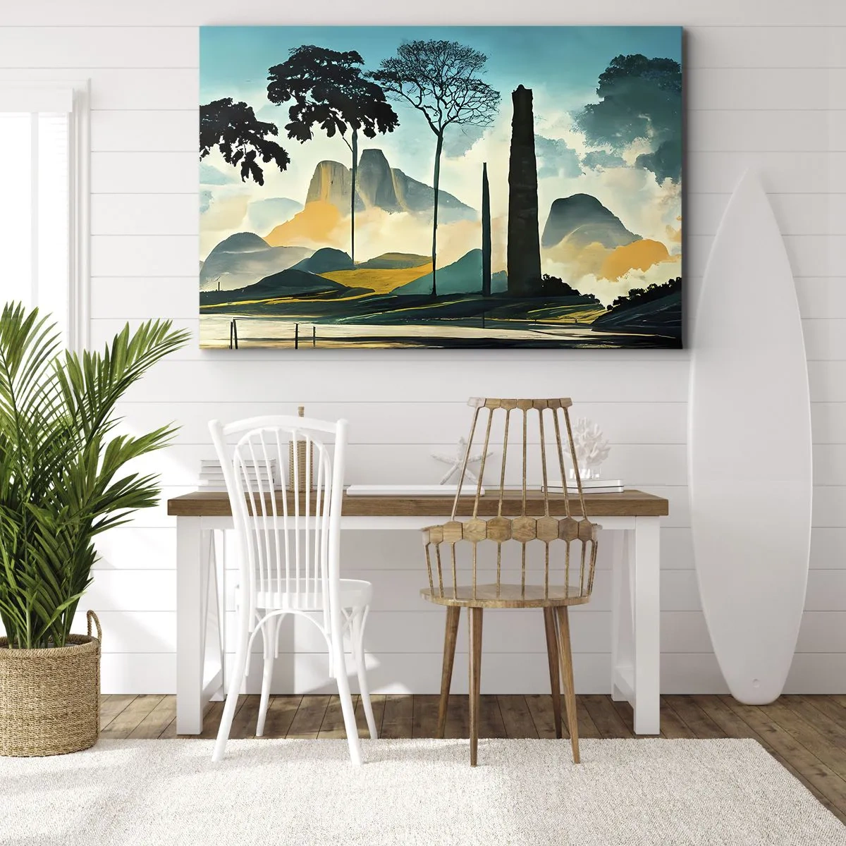 Impression sur toile - Image sur toile - Un paysage pittoresque avec des arbres et des montagnes en arrière-plan - 70x50cm - Toujours de plus en plus haut - Décoration murale moderne pour le salon et la chambre ARTTOR