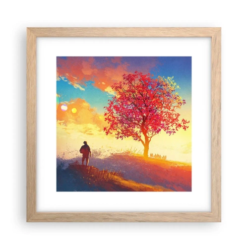 Affiche dans un chêne clair - Poster - Pèlerin à destination - 30x30 cm
