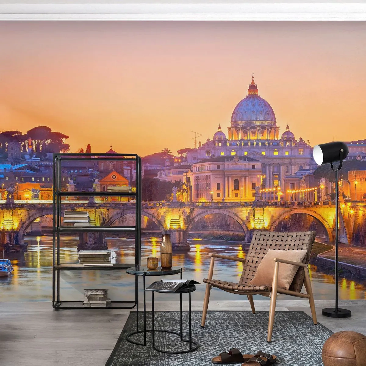 Papier Peint Autocollant Deluxe Sticker - Coucher de soleil sur la ville éternelle - Ville, Rome, Architecture - 250x175 cm