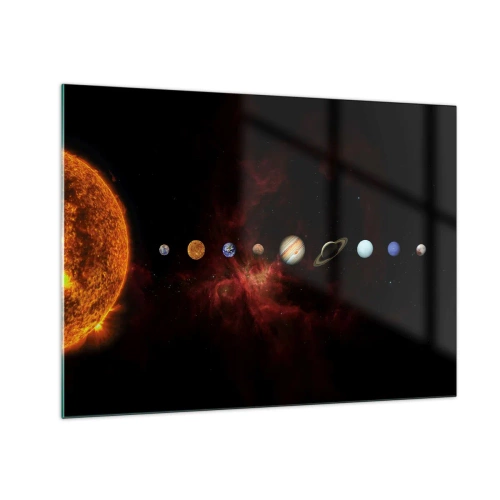 Impression sur verre - Image sur verre - Système planétaire avec le Soleil sur fond noir - 70x50cm - Notre quartier - Décoration murale moderne pour le salon et la chambre ARTTOR