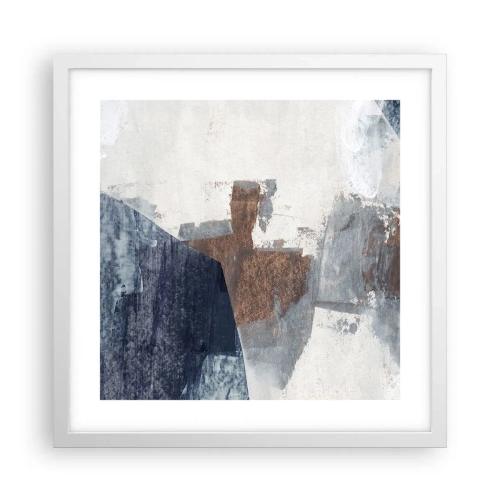 Affiche dans un cadre blanc - Poster - Formes bleues et brunes - 40x40 cm