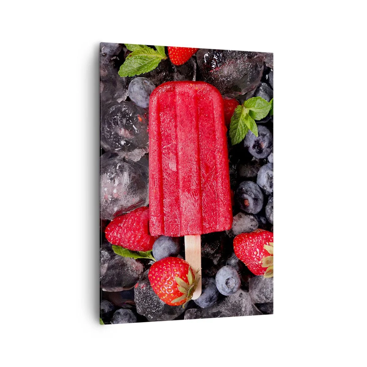 Impression sur toile - Image sur toile - Glace rouge entourée de fruits et de glace - 70x100cm - Le goût d’un été chaud - Décoration murale moderne pour le salon et la chambre ARTTOR