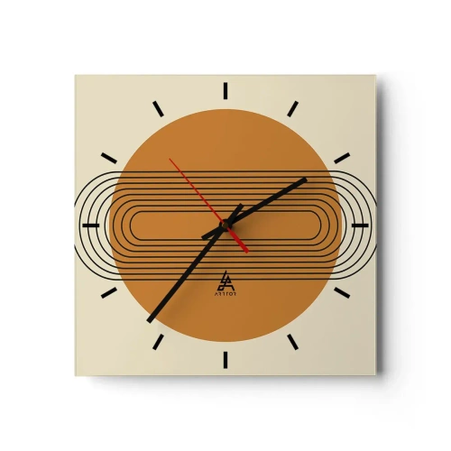 Horloge murale - Pendule murale - Motif géométrique avec des cercles et des lignes orange - 30x30cm - Plan idéal - Décoration murale moderne pour le salon et la chambre ARTTOR