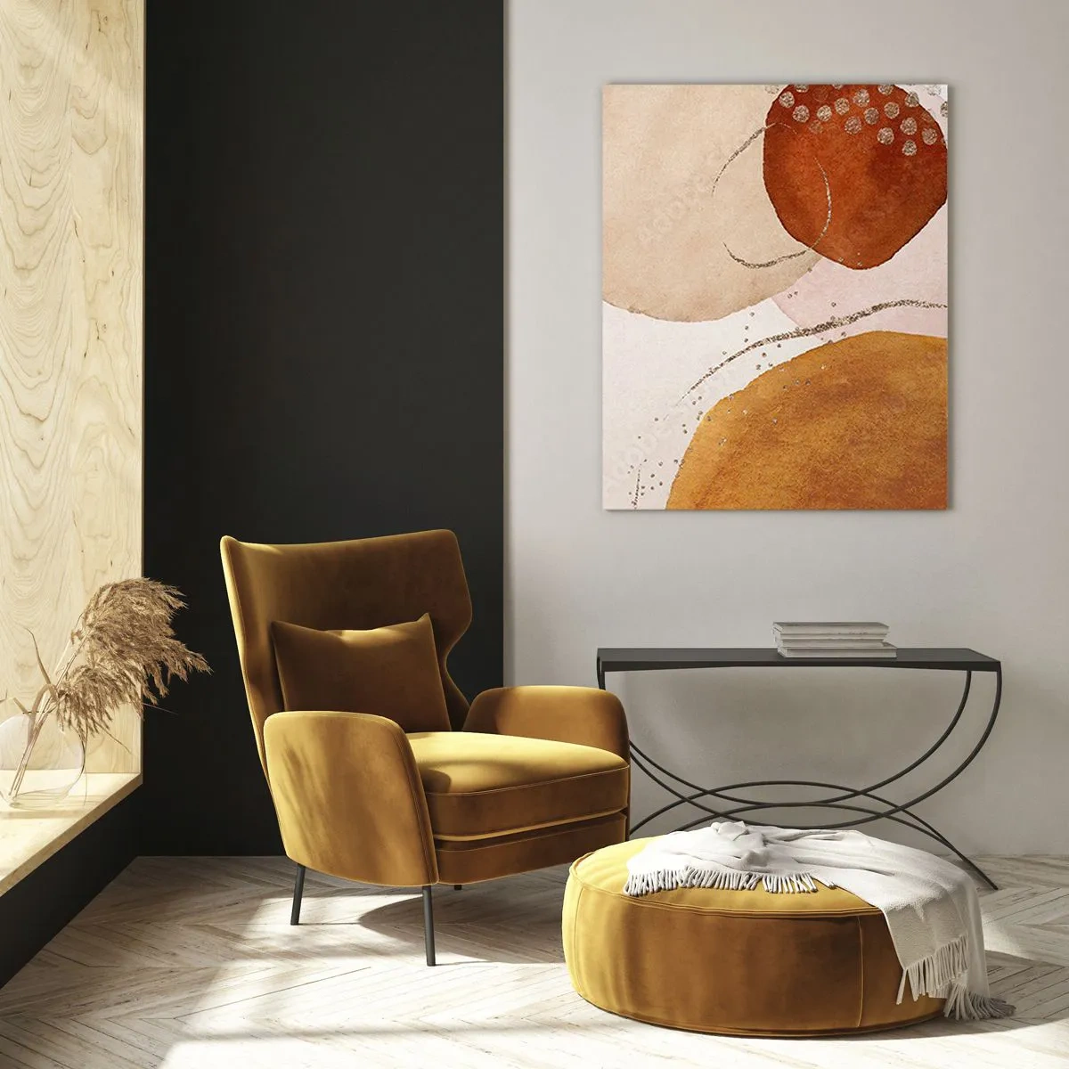 Impression sur verre - Image sur verre - Cercles abstraits dans les tons beige, cuivre et or - 50x70cm - Rondeur et mouvement - Décoration murale moderne pour le salon et la chambre ARTTOR