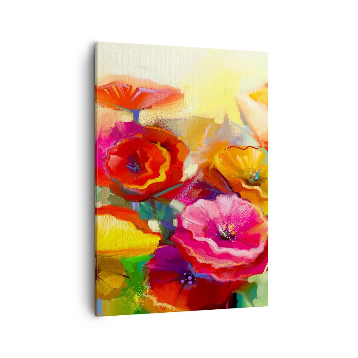 Impression sur toile - Image sur toile - Fleurs abstraites colorées sur fond clair - 50x70cm - Pas seulement rouge - Décoration murale moderne pour le salon et la chambre ARTTOR