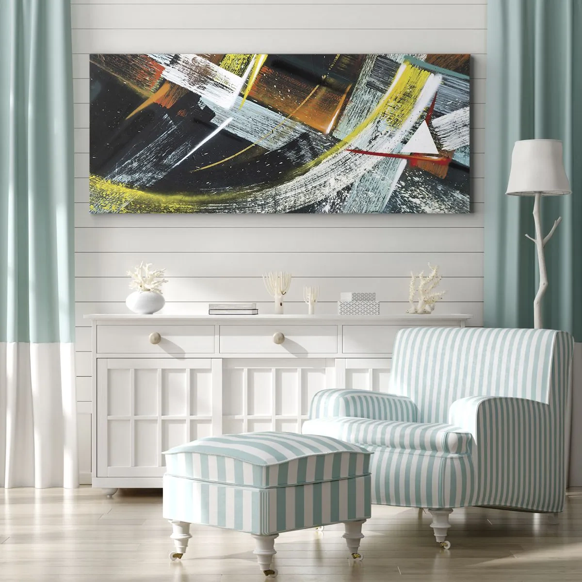 Impression sur toile - Image sur toile - Coups de pinceau abstraits et colorés - 160x50cm - L'énergie du mouvement - Décoration murale moderne pour le salon et la chambre ARTTOR