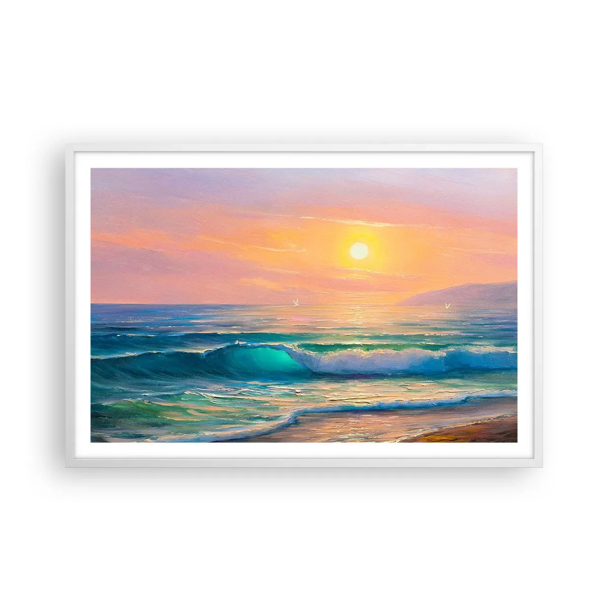 Affiche dans un cadre blanc - Poster - Le chant turquoise des vagues - 91x61 cm