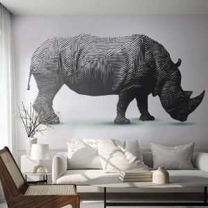 Papier Peint Photo Premium Canvas - Beauté géométrique de la nature - Animaux, Rhinocéros, Graphique - 200x140 cm