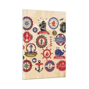Impression sur verre - Image sur verre - Une collection de graphiques et de symboles nautiques sur fond clair - 80x120cm - La fraternité de la voile - Décoration murale moderne pour le salon et la chambre ARTTOR