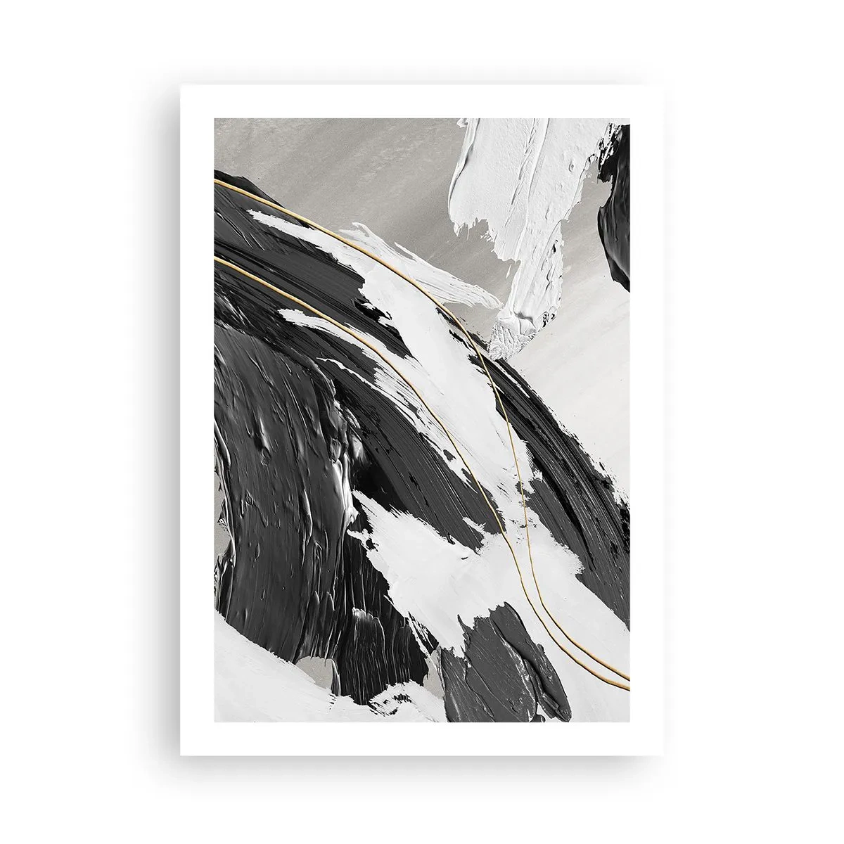 Affiche - Poster - Coups de pinceau abstraits en noir, blanc et or - 50x70cm - L'abstraction à grande échelle - Décoration murale moderne pour le salon et la chambre ARTTOR
