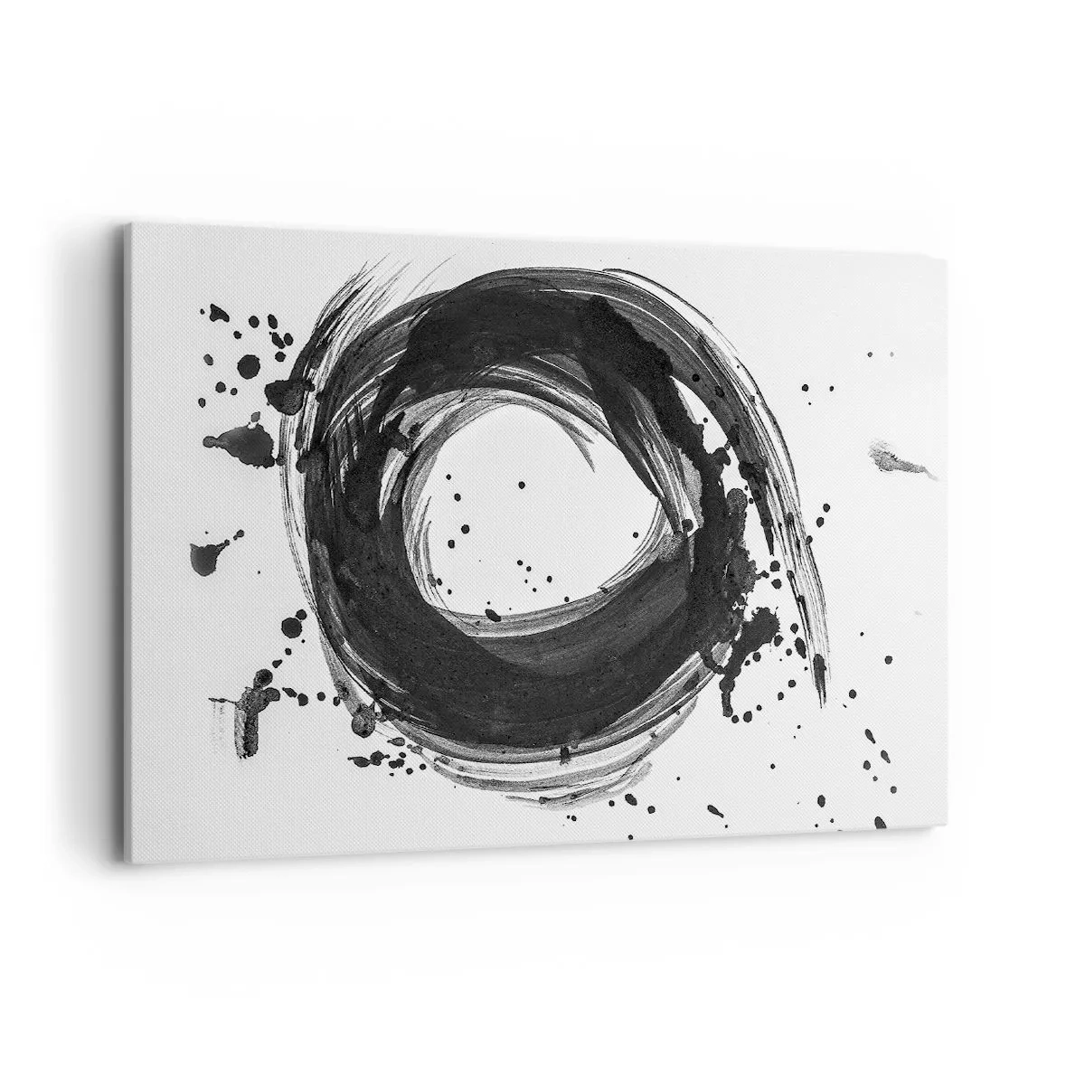 Impression sur toile - Image sur toile - Abstraction noire en forme de cercle sur fond blanc - 100x70cm - Le tourbillon de la création - Décoration murale moderne pour le salon et la chambre ARTTOR