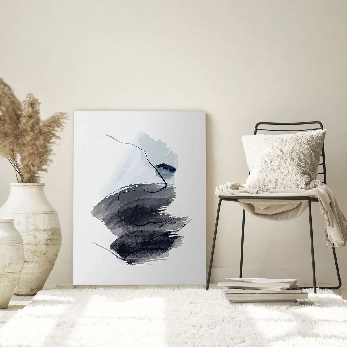 Impression sur verre - Image sur verre - Une composition abstraite dans les tons bleu marine et gris - 50x70cm - Intensité et mouvement - Décoration murale moderne pour le salon et la chambre ARTTOR