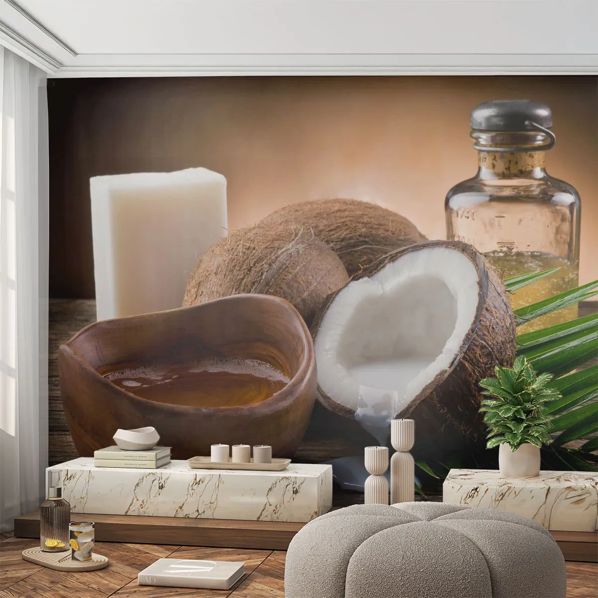 Papier Peint Autocollant Deluxe Sticker - Santé des îles tropicales - Noix de coco, Spa, Huile de noix de coco - 250x175 cm