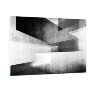 Impression sur verre - Image sur verre - Formes géométriques en béton dans des tons noirs et blancs - 120x80cm - Structure de l'espace - Décoration murale moderne pour le salon et la chambre ARTTOR