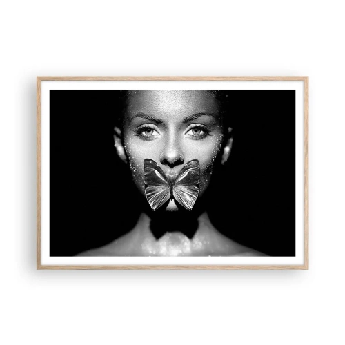 Affiche dans un chêne clair - Poster - Baiser papillon - 100x70 cm