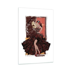Impression sur verre - Image sur verre - Une danseuse en robe rouge et noire sur fond artistique - 80x120cm - Au rythme du cœur - Décoration murale moderne pour le salon et la chambre ARTTOR