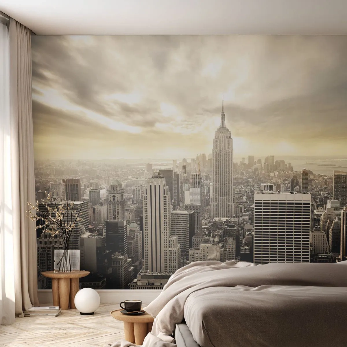 Papier Peint Photo Premium Canvas - New York tissé de gris - Ville, New York, Manhattan - 350x256 cm