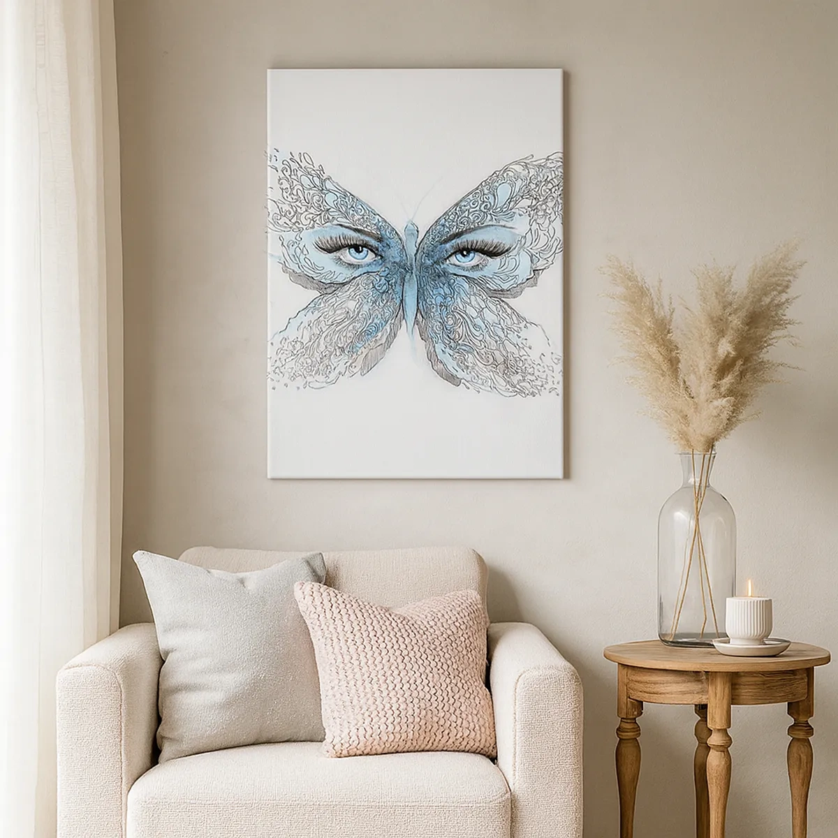 Impression sur toile - Image sur toile - Aquarelle artistique d'un papillon aux yeux bleus - 50x70cm - Mésange bleue Eros - Décoration murale moderne pour le salon et la chambre ARTTOR