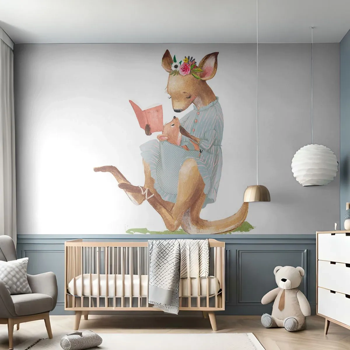 Papier Peint Photo Standard Eco - Illustration d'une mère kangourou lisant un livre avec son petit - 100x70cm - Lis-moi maman - Décoration murale moderne pour le salon et la chambre ARTTOR