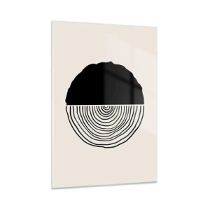 Impression sur verre - Image sur verre - Un graphique minimaliste d'une coupe transversale d'un tronc d'arbre en deux moitiés. - 50x70cm - Moitié-moitié - Décoration murale moderne pour le salon et la chambre ARTTOR