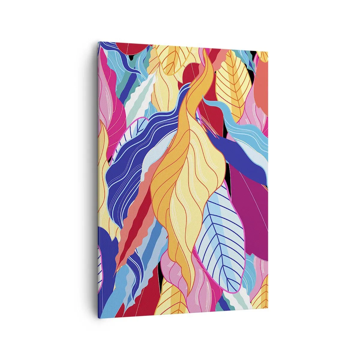 Impression sur toile - Image sur toile - Des feuilles aux couleurs vives créent une composition dynamique - 70x100cm - Un désordre coloré - Décoration murale moderne pour le salon et la chambre ARTTOR