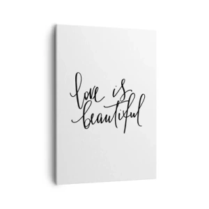 Impression sur toile - Image sur toile - Inscription noire « l'amour est beau » sur fond blanc - 50x70cm - Lire et répéter - Décoration murale moderne pour le salon et la chambre ARTTOR