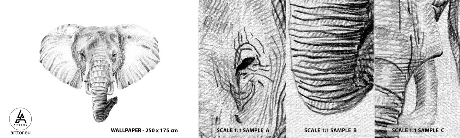 Échantillon de Papier Peint Premium Canvas - "Un éléphant ça trompe bien souvent" - Animaux, Éléphant, Graphique - 100x30 cm