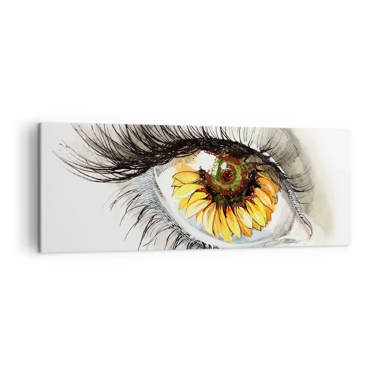 Impression sur toile - Image sur toile - Œil artistique avec un iris en forme de tournesol - 140x50cm - Un look aussi chaud que l'été - Décoration murale moderne pour le salon et la chambre ARTTOR