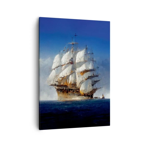 Impression sur toile - Image sur toile - Un voilier en pleine mer sous un ciel bleu - 50x70cm - La grande gloire ! - Décoration murale moderne pour le salon et la chambre ARTTOR