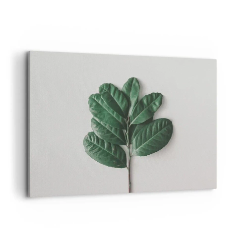 Impression sur toile - Image sur toile - Un brin de feuilles vertes sur un fond clair - 100x70cm - Dessin de la nature elle-même - Décoration murale moderne pour le salon et la chambre ARTTOR